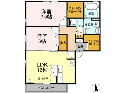 セントラルスクエア N棟(2LDK/2階)の間取り写真