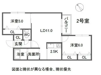 サウスERN FIELD 西町(2LDK/1階)の間取り写真