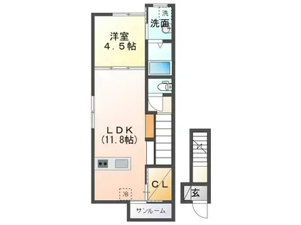 KY クローバー(1LDK/2階)の間取り写真