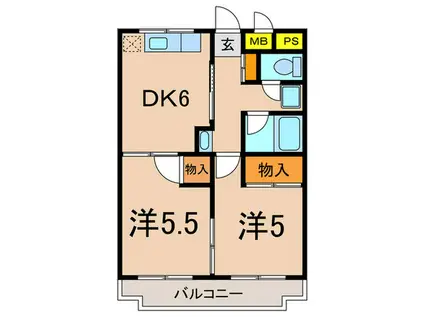 ロイヤルハイムKAJIGAYA(2DK/2階)の間取り写真