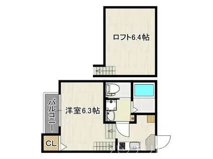 ローズガーデン六本松(1K/2階)の間取り写真