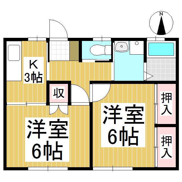 コーポ舞沢 B棟(2K/1階)の間取り写真
