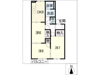 アムールサカエ B棟(3DK/2階)の間取り写真
