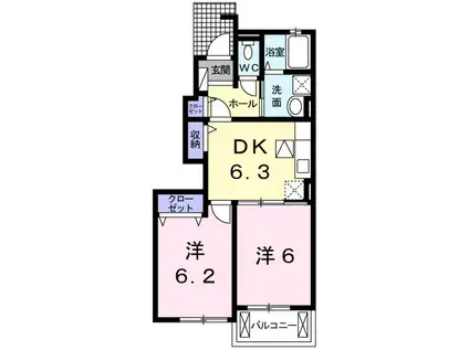 カトレーヴVII(2DK/1階)の間取り写真