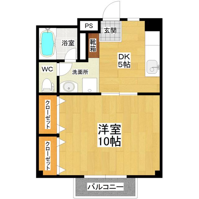 メビウス(1DK/2階)の間取り写真