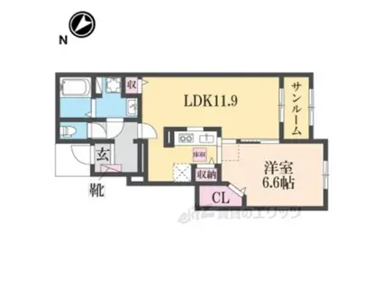 サンリットガーデン今森Ⅱ(1LDK/1階)の間取り写真