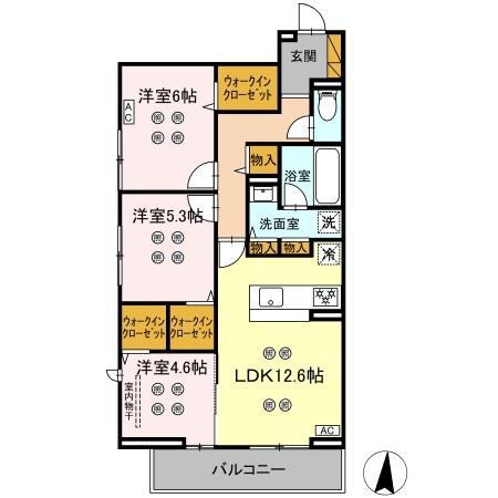 ローテ ベルク(3LDK/3階)の間取り写真