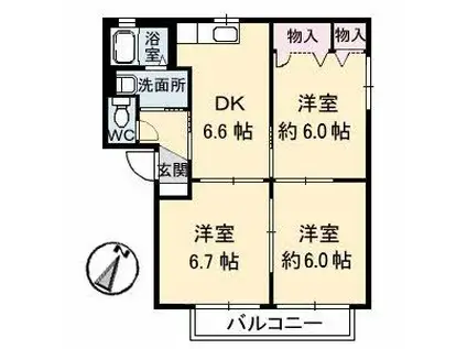 シャーメゾンふじ(3DK/2階)の間取り写真