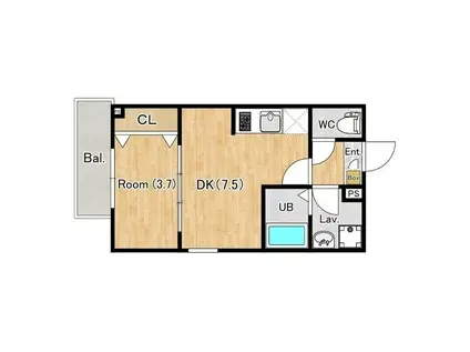 ジーメゾン狭山水野テラス(1DK/1階)の間取り写真