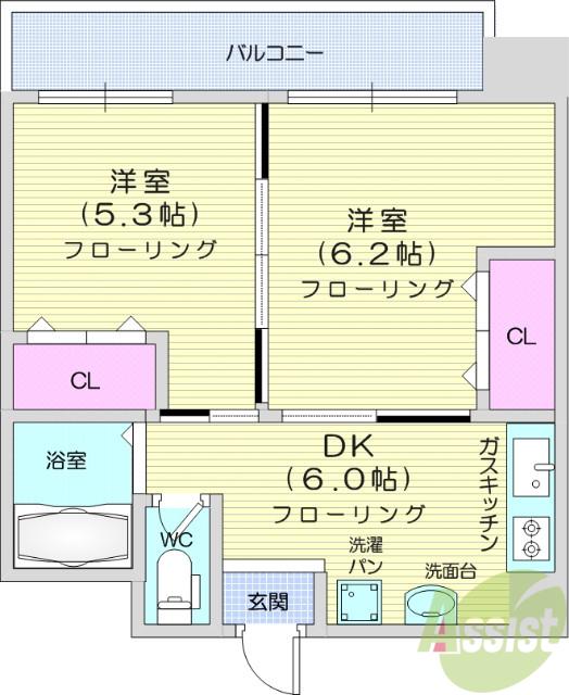 リッツコート宮町(2DK/3階)の間取り写真