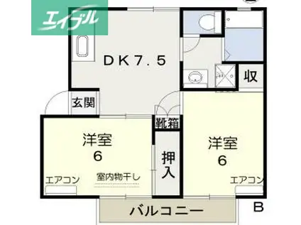 グリーンガーデンハイツB棟(2DK/2階)の間取り写真