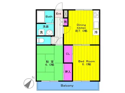 エステートグレイスII(2DK/1階)の間取り写真