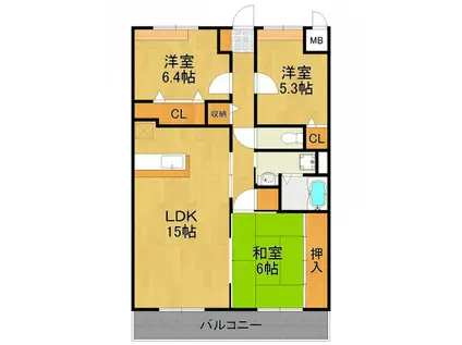 ボヌール宝塚(3LDK/1階)の間取り写真