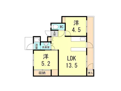 山陽電鉄本線 大蔵谷駅 徒歩9分 4階建 築61年(2LDK/3階)の間取り写真