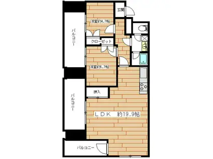 三石ビル(2LDK/4階)の間取り写真