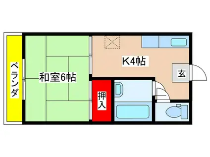 三輪グリーンハイツ2(1K/1階)の間取り写真