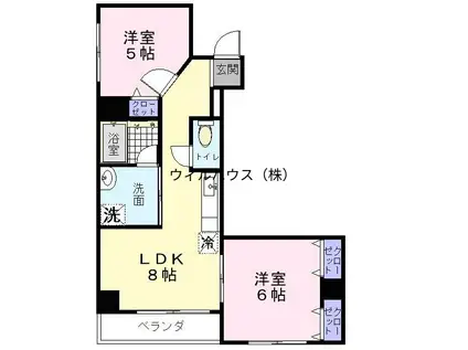 シティーコート大小路(2LDK/8階)の間取り写真
