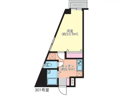 PERCER西新宿(1K/3階)の間取り写真