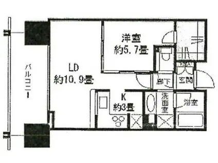 二子玉川ライズタワー&レジデンスタワーウエスト(1LDK/3階)の間取り写真