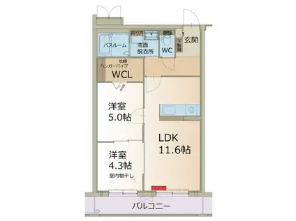 リーフ本郷α(2LDK/2階)の間取り写真