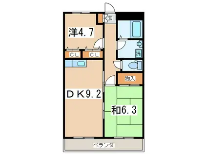 ポポラーレ相武台(2DK/3階)の間取り写真