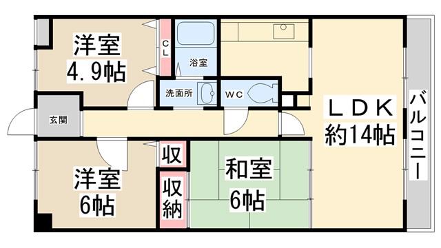 ゼフィール宝塚(3LDK/2階)の間取り写真