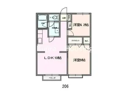 SUN FEEL(2LDK/2階)の間取り写真