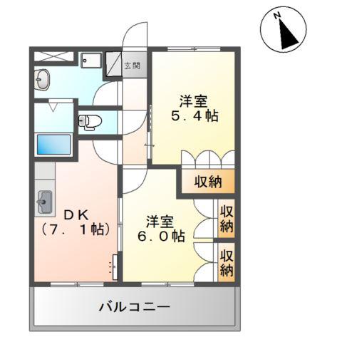 ライラック(2DK/2階)の間取り写真
