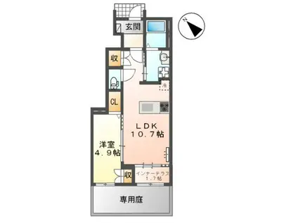 アンソレイエKMY I(1LDK/1階)の間取り写真