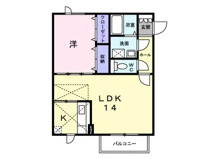 ホークフェザー16(1LDK/2階)の間取り写真
