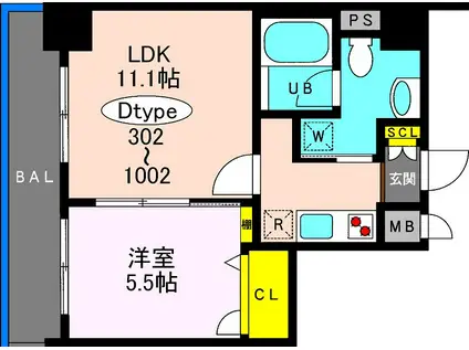ソレアード菊川(1LDK/5階)の間取り写真