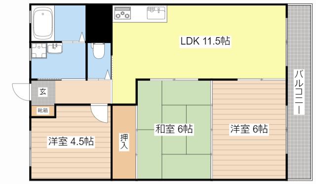 南川ハイツ(3LDK/1階)の間取り写真