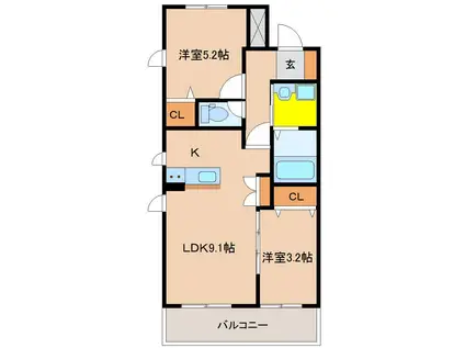 アーベイン堀川(2LDK/1階)の間取り写真