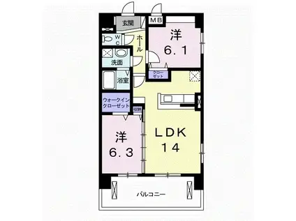 アンジュラピス(2LDK/9階)の間取り写真