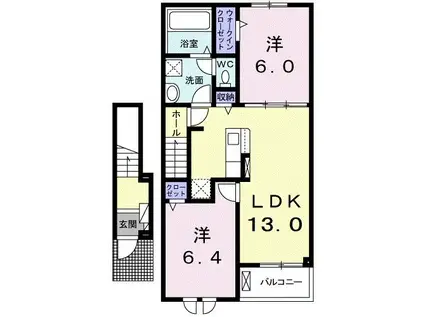 栗原志波姫館 弐番館(2LDK/2階)の間取り写真