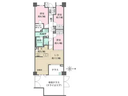 ザ・パークハウス市谷加賀町レジデンス(3LDK/1階)の間取り写真