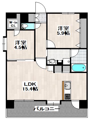 グランフィーネ新町(2LDK/5階)の間取り写真