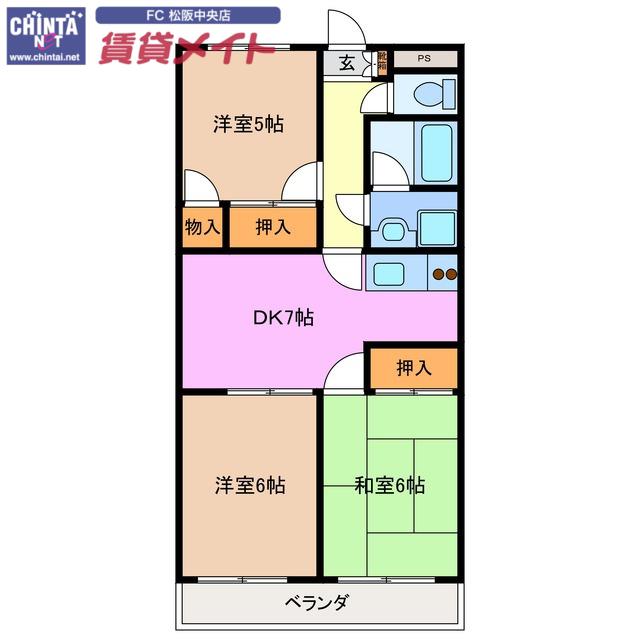 ファミリータウンむらた(3DK/3階)の間取り写真