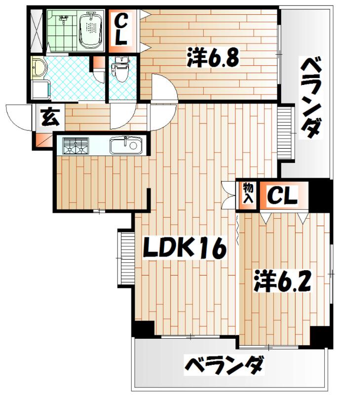 ニューサンリバー13番館(2LDK/11階)の間取り写真