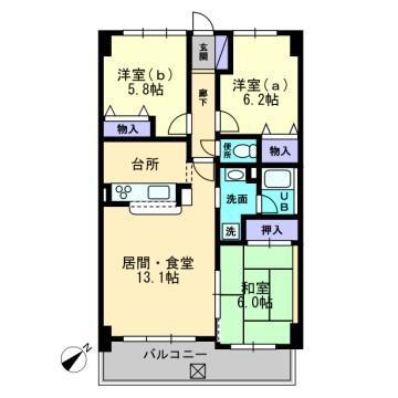 SQUARE今里(3LDK/4階)の間取り写真