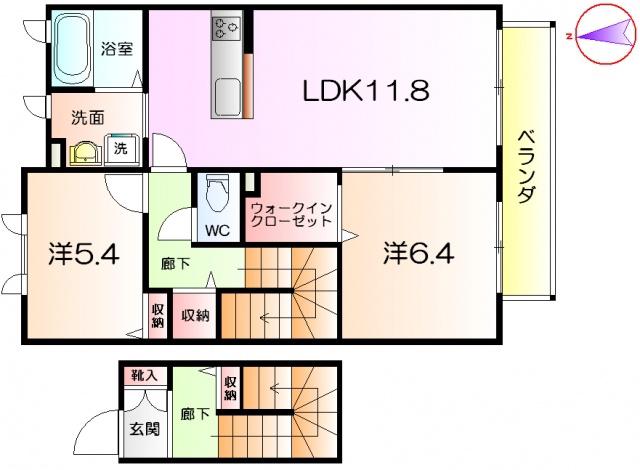 シャーメゾン柏木(2LDK/2階)の間取り写真