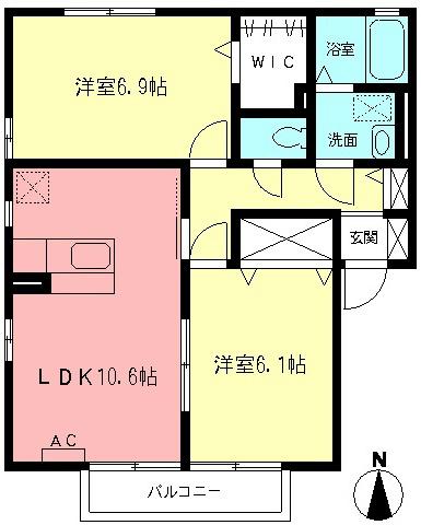 アンソレイユ(2LDK/2階)の間取り写真