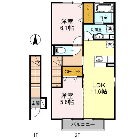 ルグランコート A棟(2LDK/2階)の間取り写真