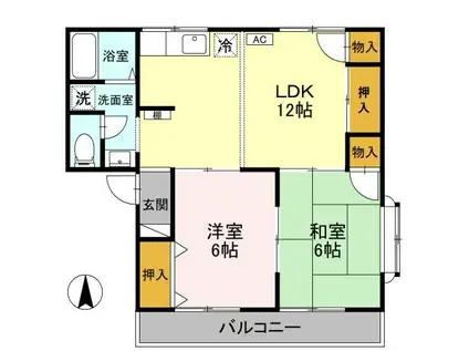 モーツァルト南笹原(2LDK/2階)の間取り写真