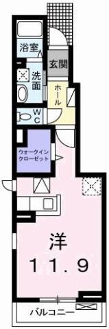 カーサ・ドマーニ II(ワンルーム/1階)の間取り写真