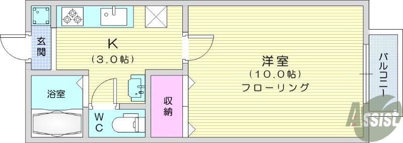 ヒルクレスト(1K/2階)の間取り写真