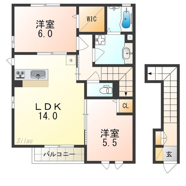 エーデル自由丘 A棟(2LDK/2階)の間取り写真