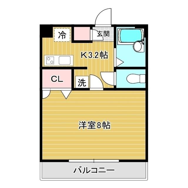 ブラウニー市名坂(1K/2階)の間取り写真