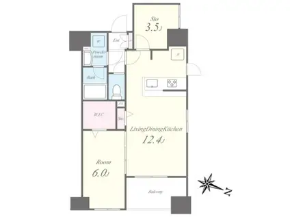 アヴェニール東麻布(1LDK/5階)の間取り写真