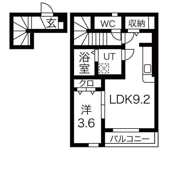 ラビスタアイワヒルズI(1LDK/2階)の間取り写真